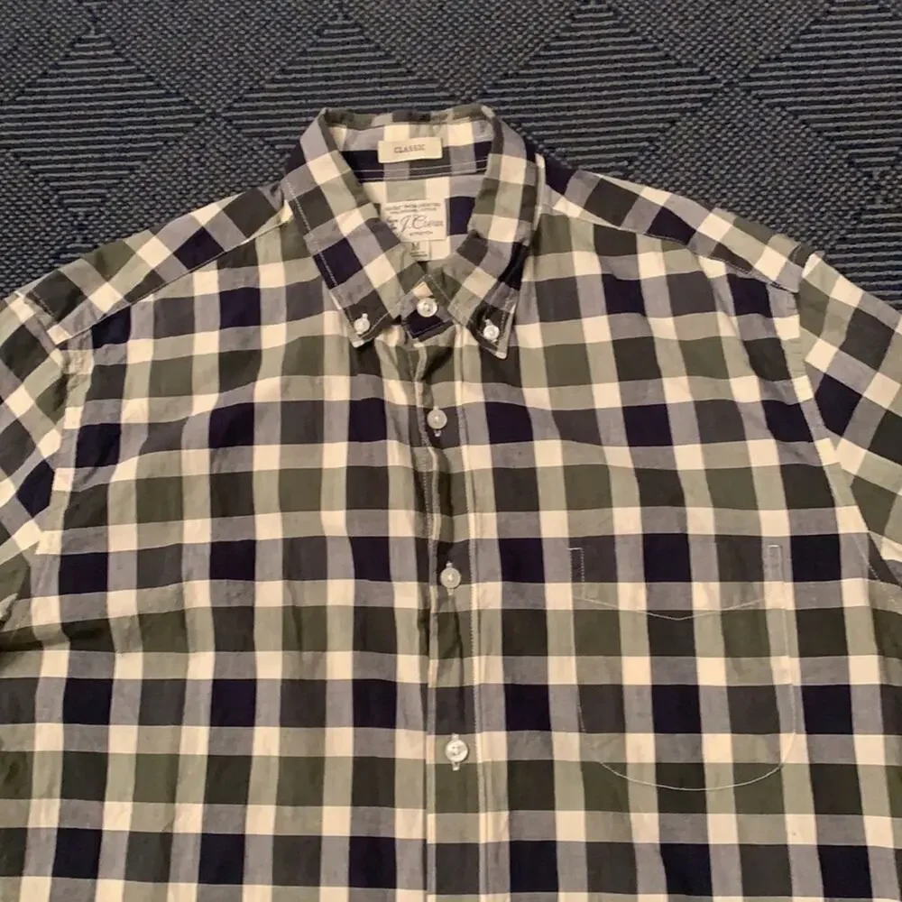 J. Crew Organic Cotton Button Up Shirt M Plaid Black Gray